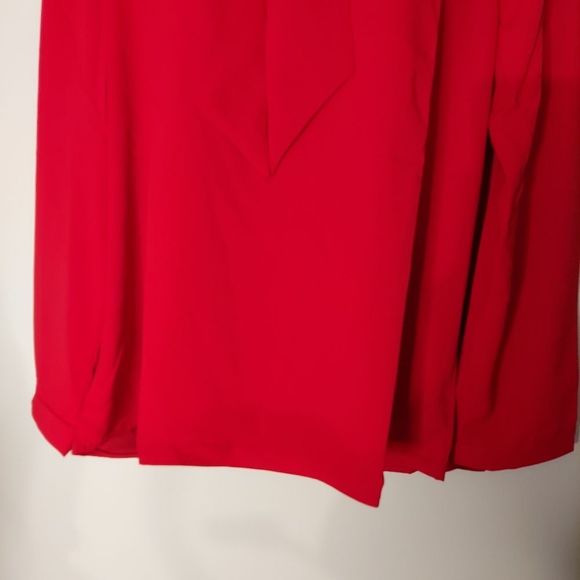 Red Tie Neck Blouse with Rhinestone Brooch NWT - Picture 5 of 13
